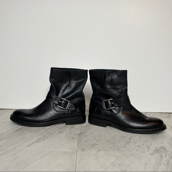 Frye Natalie Engineer Black Short Leather Boot 7 - Picture 7 of 15